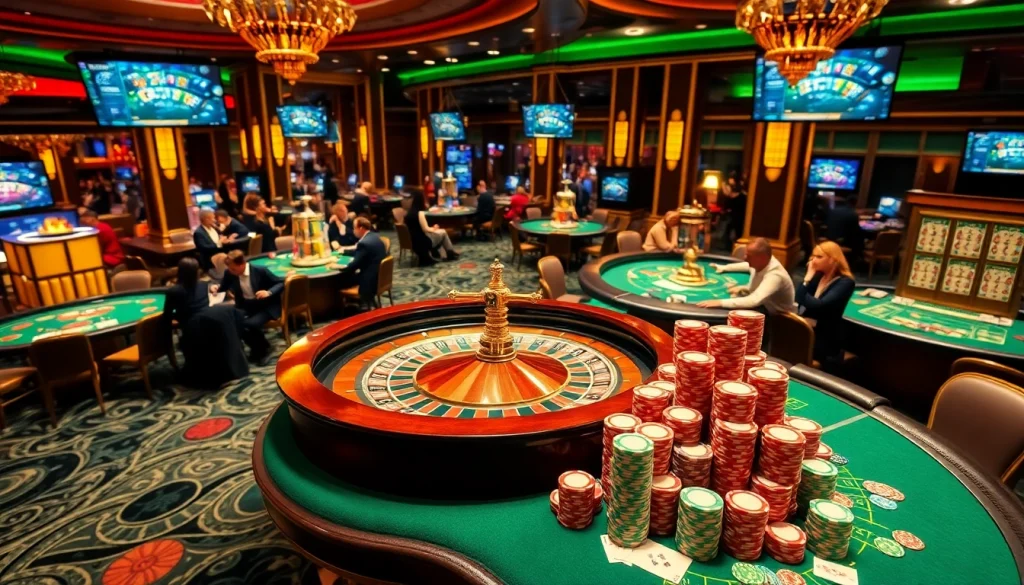 Experience the thrill of live gambling at https://hello88.directory/ with a crowded casino featuring roulette, poker, and vibrant players.