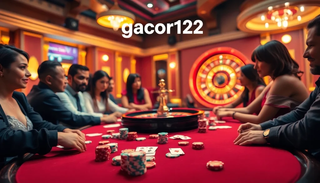 Engage in thrilling gameplay at the gacor123 poker table, showcasing vibrant chips and exciting action.